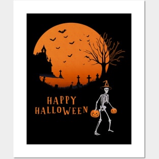 Happy Halloween Skeleton Posters and Art